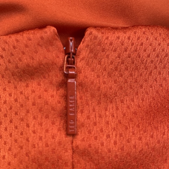 Ted Baker Burnt Orange Pin-Dot Rebba Midi Scarf Dress w Logo Chain Straps - Picture 10 of 11
